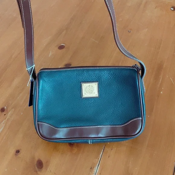 Nwt Vintage Medallion Navy and Brown Leather Crossbody Purse - Picture 2 of 12